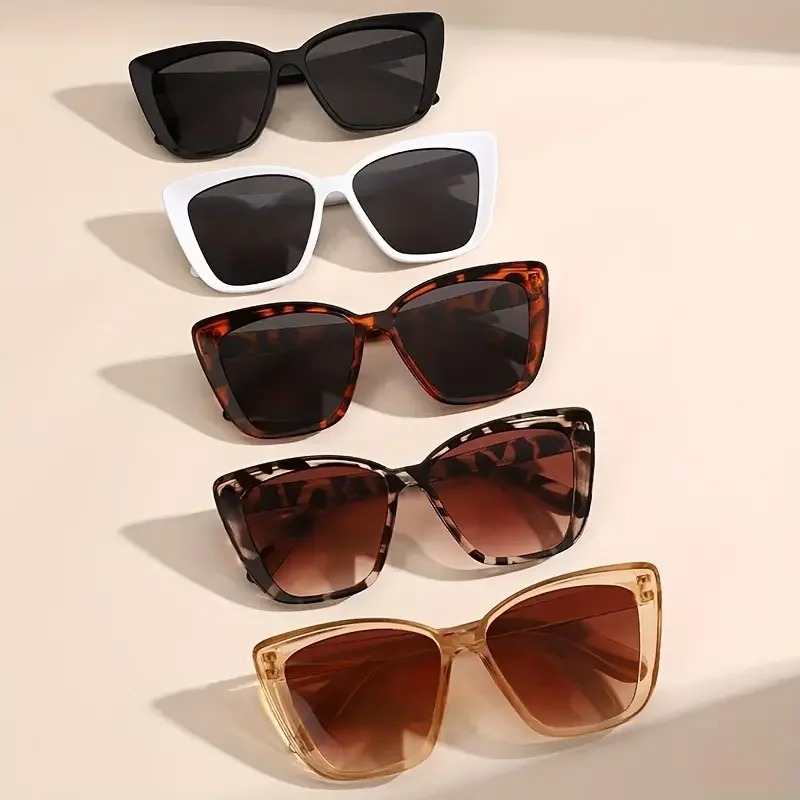 Sunglasses Cat Eye - 5 個の女性用ヴィンテージキャットアイサングラス、プラスチックフレームトレンディなストリートスタイル、ハイキング、アウトドア活動用メガネ
