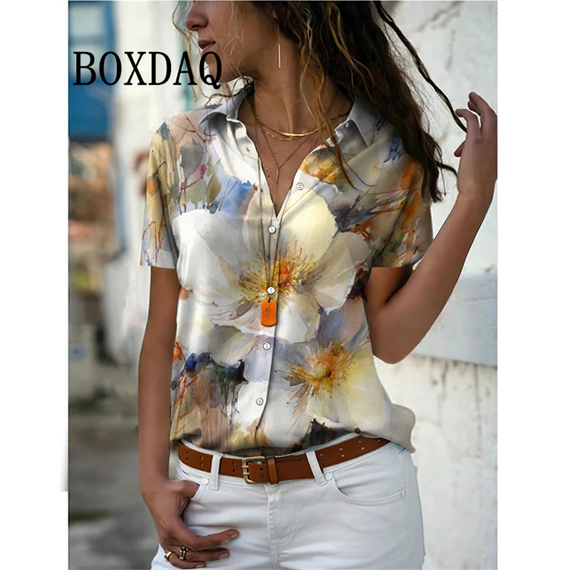 Romper Floral Print - 女性のためのヴィンテージフローラルプリントブラウス,カジュアルなトップス,半袖,タートルネック,エレガントなシャツ,原宿服,夏
