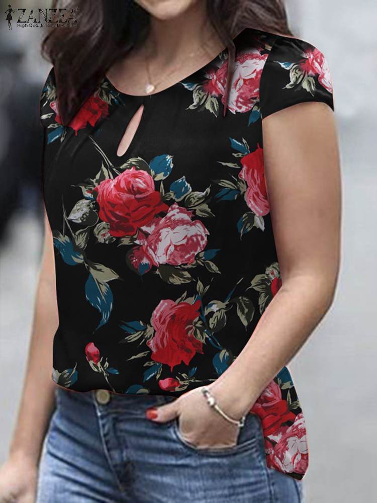 ZANZEA 夏ボヘミアン半袖花柄プリントブラウス女性ヴィン - Romper Floral Print のレビューと価格