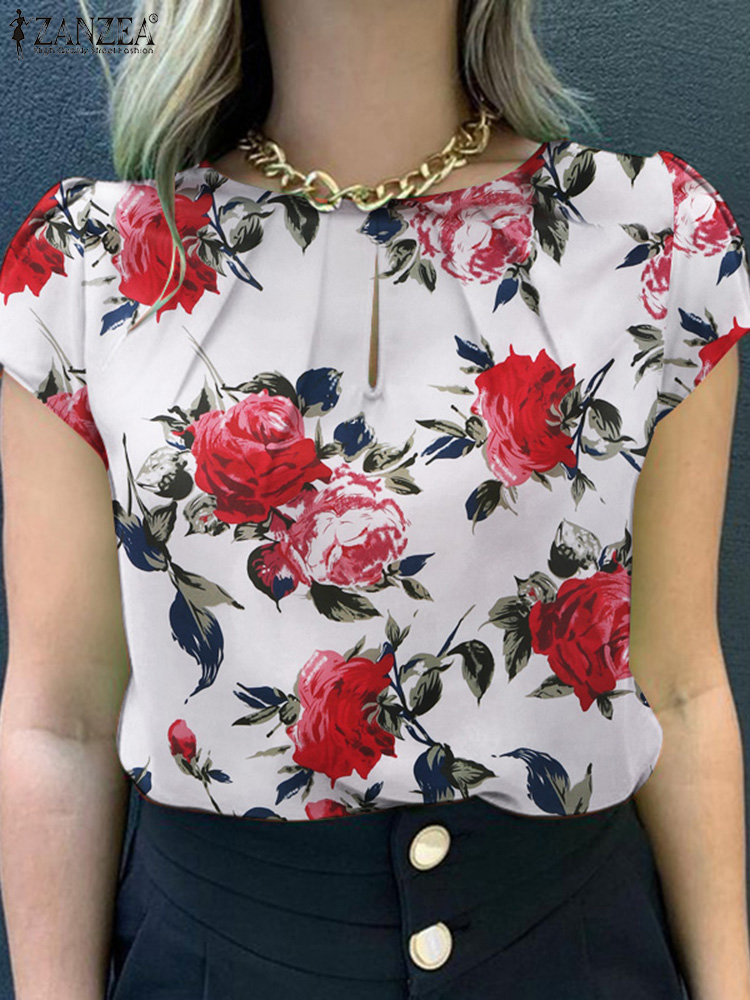 ZANZEA 夏ボヘミアン半袖花柄プリントブラウス女性ヴィン - Romper Floral Print のレビューと価格