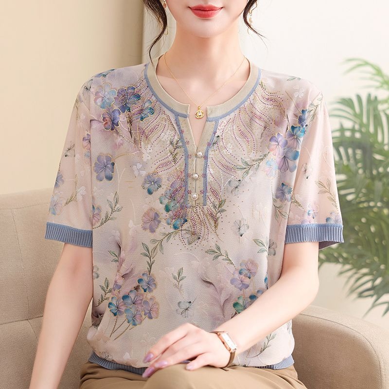 エレガントなママ向け女性用アイスシルクニットトップス、夏用花 - Romper Floral Print のレビューと価格