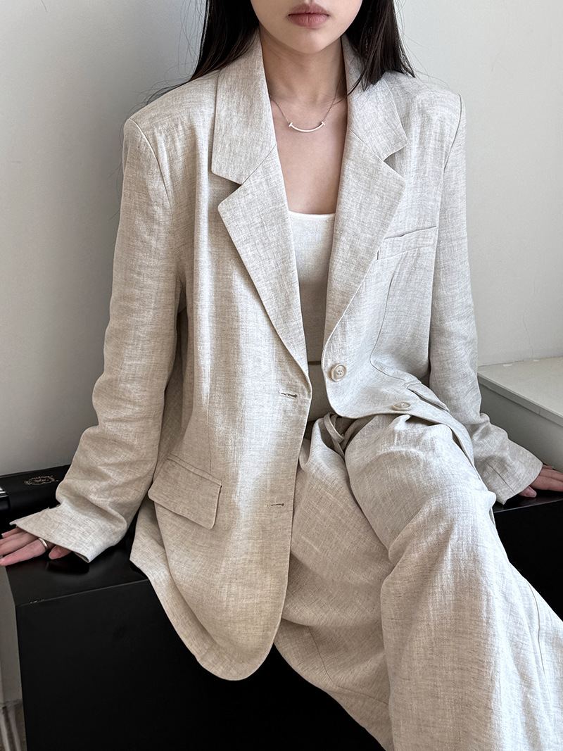 秋のハイエンドリネン素材ブレザージャケットセット レディース - Linen Pant Wide のレビューと価格