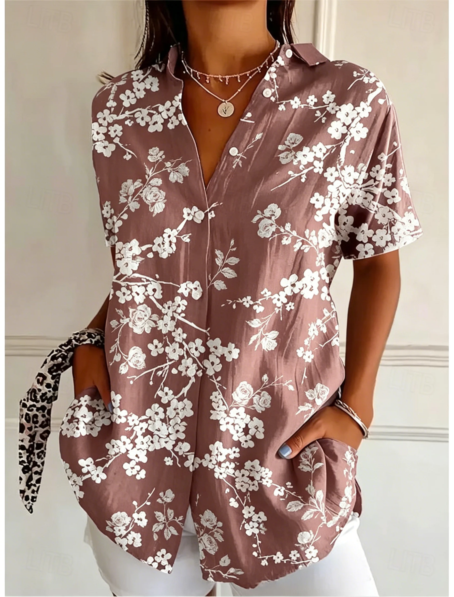 レディース半袖花柄ボタンダウンカジュアルシャツ エレガントデ - Romper Floral Print のレビューと価格