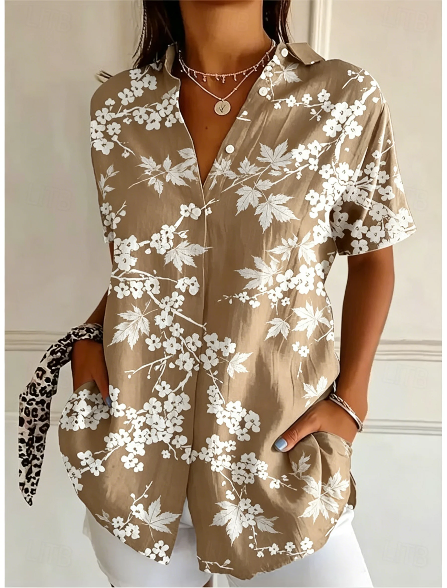 レディース半袖花柄ボタンダウンカジュアルシャツ エレガントデ - Romper Floral Print のレビューと価格