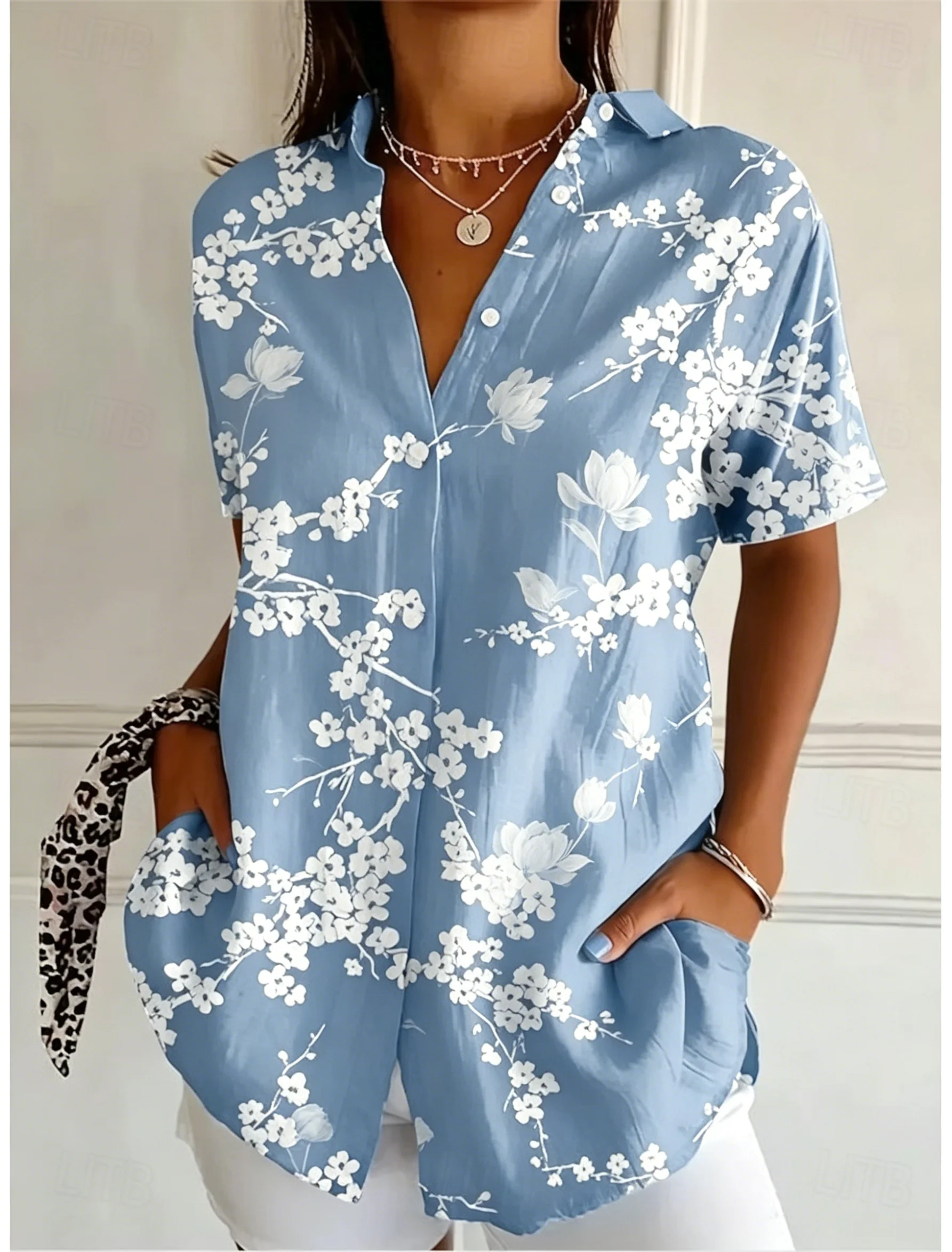 レディース半袖花柄ボタンダウンカジュアルシャツ エレガントデ - Romper Floral Print のレビューと価格